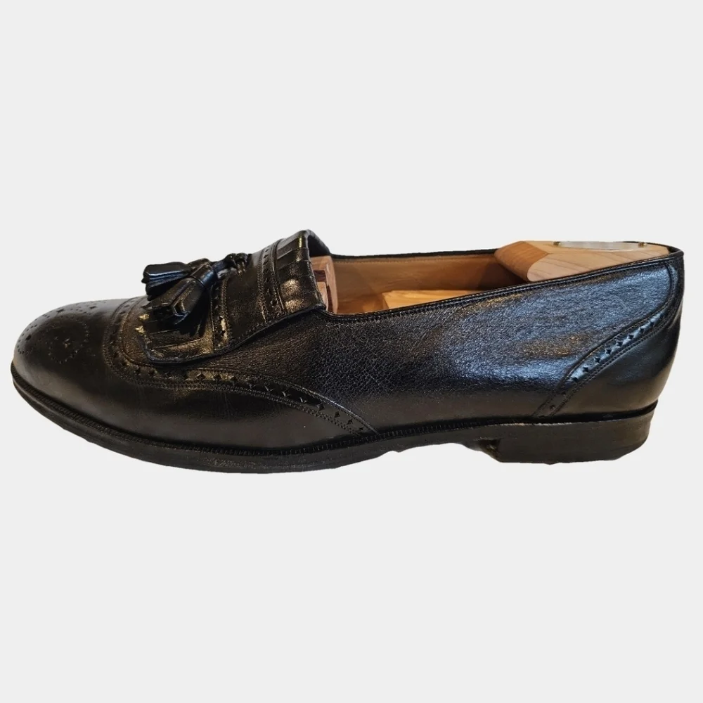 Mezlan Vintage Black Leather Tassel Jordan Wingtip Loafers Size 9.5